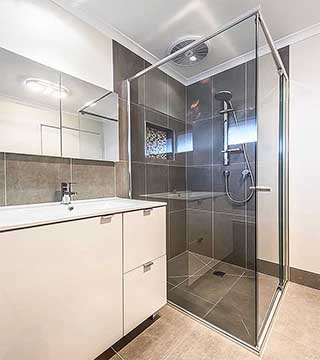MODE™ - Semi Frameless Shower Screen - Over Lap Door - Bathroom Ensuite Renovation Ideas - In Situ Tile Floor Shower Recess - Jan Juc - Supplied & Installed by - geelongsplashbacks.com.au